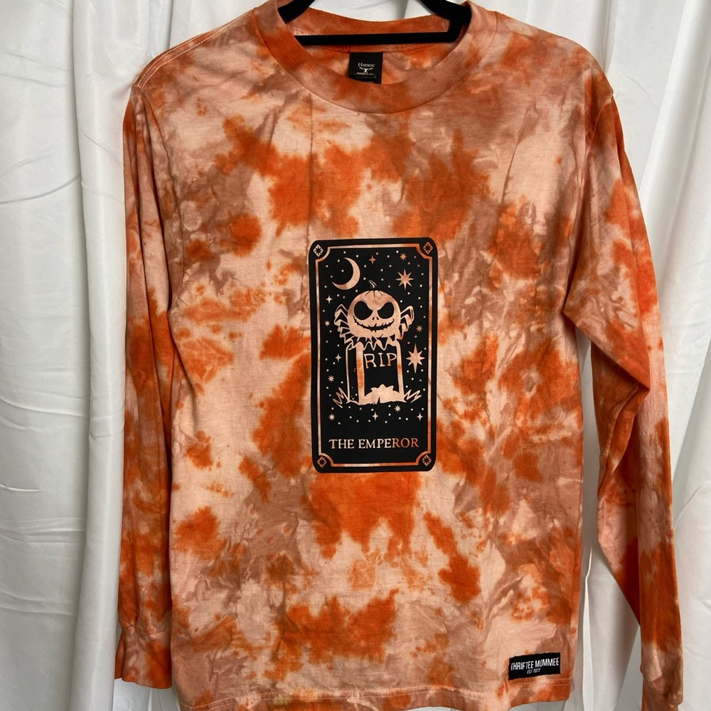 Orange Tye-Dye The Emperor Tarot Card Long Sleeve Shirt, Size S